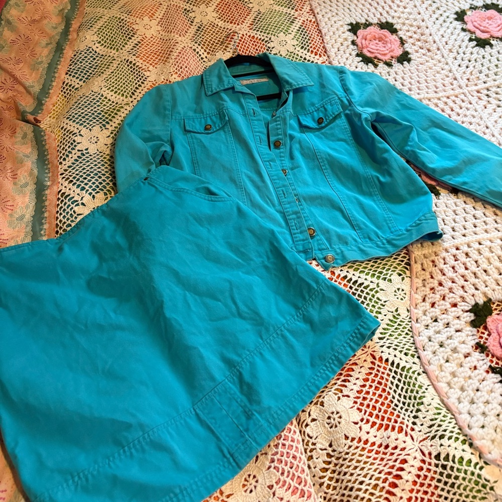 Matching y2k denim Simon Chang set.